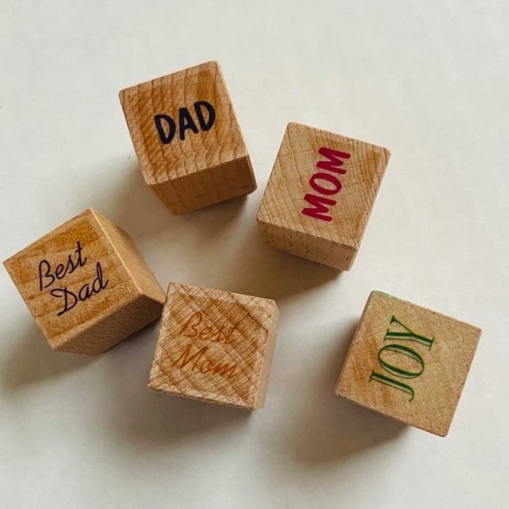 Family Wooden Rubber Stamp Lot of 5 Dad Mom Best Dad Joy Best Mom 3/4 inch